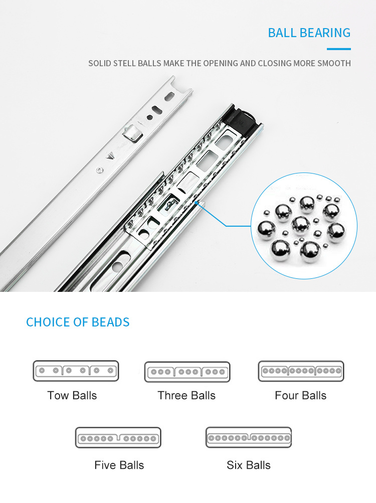 Hook Type Slide 45mm 3 Fold Drawer Slide Ball Bearing Drawer Slide Drawer Slide Full Extension Slide