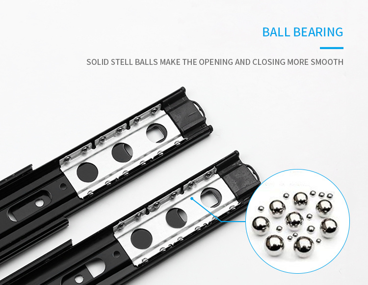 Furniture Hardware Push Open Full Extention Ball Bearing Telescopic Drawer Slide