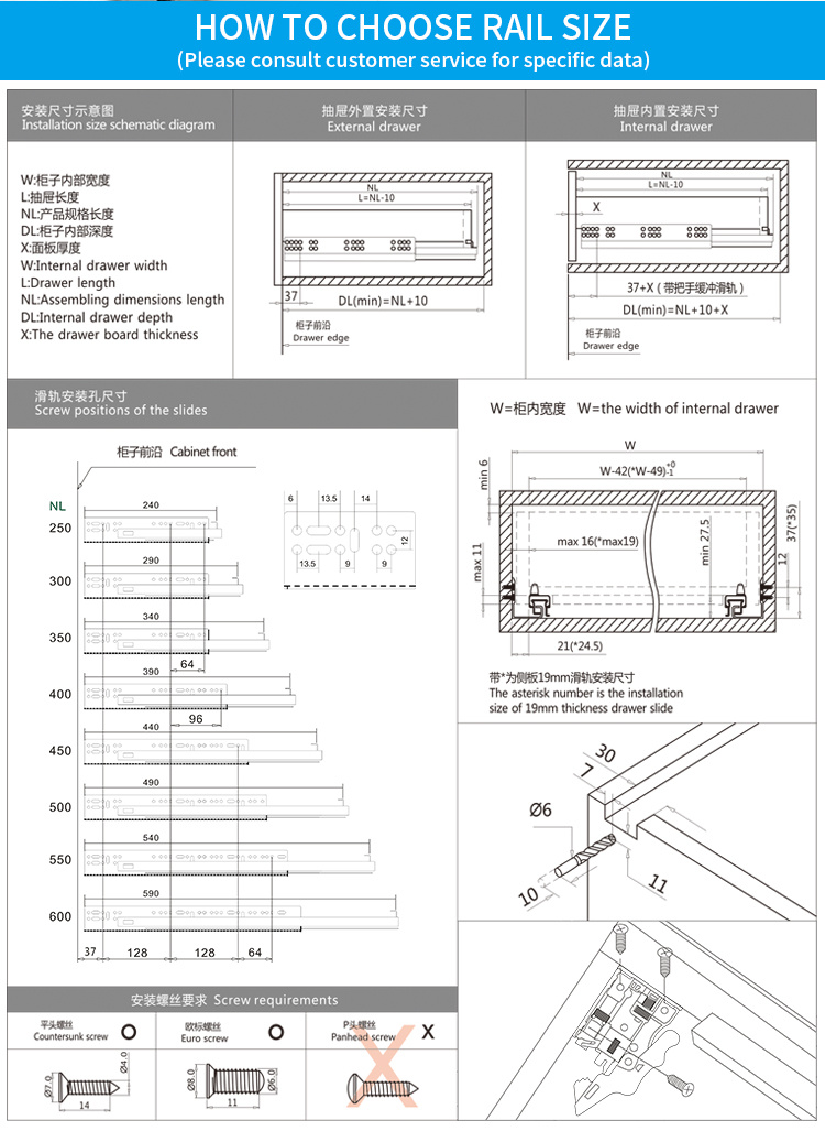 Stainless Steel Optional Galvanized Soft Closing Basket Rail Side Mounted Installation