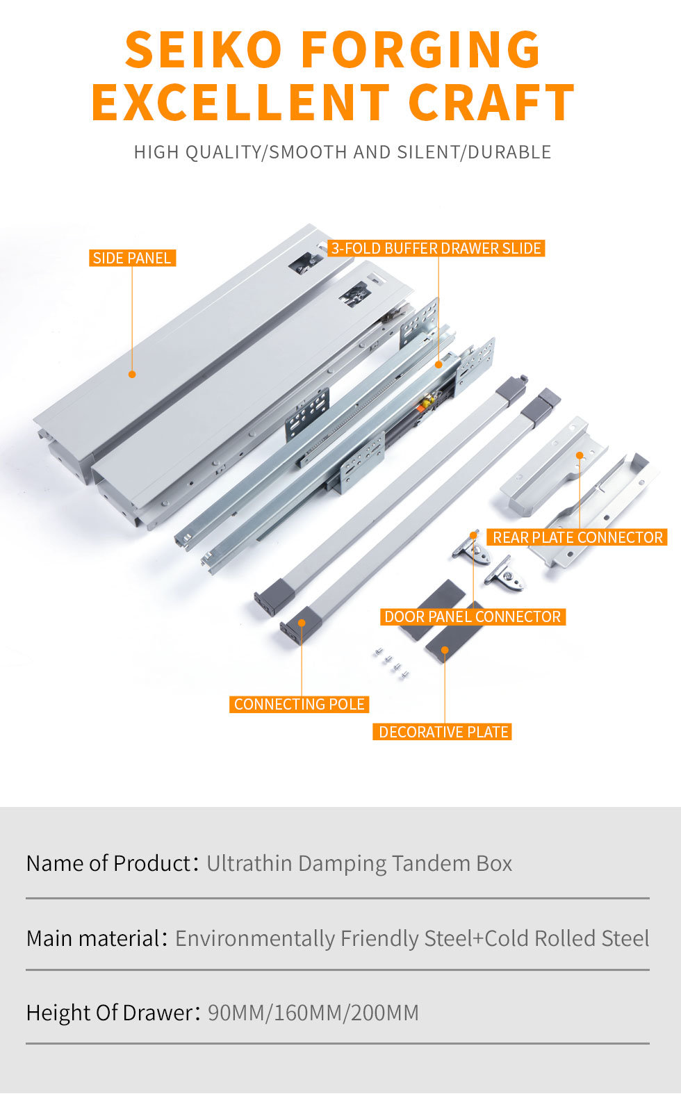 Kitchen Dresser Soft Closing Easy Slide Telescopic Channel Drawer Channel Luxury Metal Box Slide