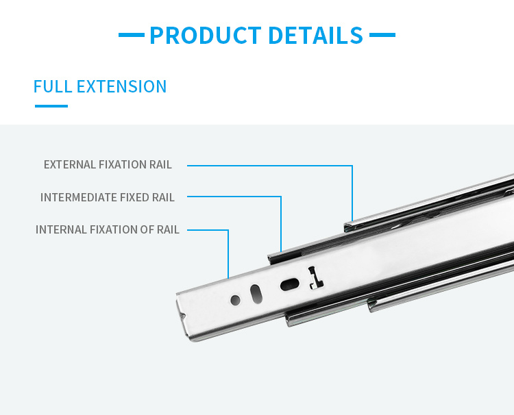 Galvanzied Cold Rolled Steel Full Extension Ball Bearing Drawer Slides with Spring Buffering