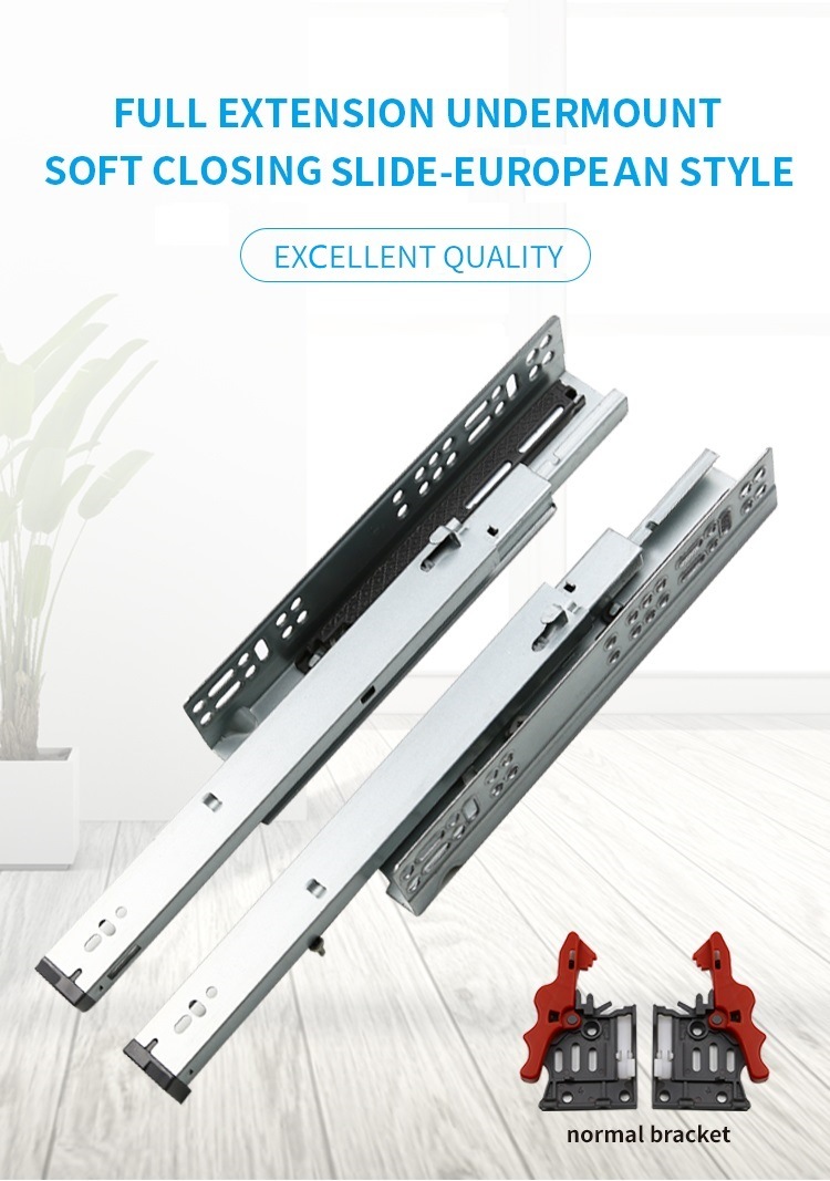 China Factory Good Selling European Style Under Mounted Slide with Bracket Clips for Disassembling