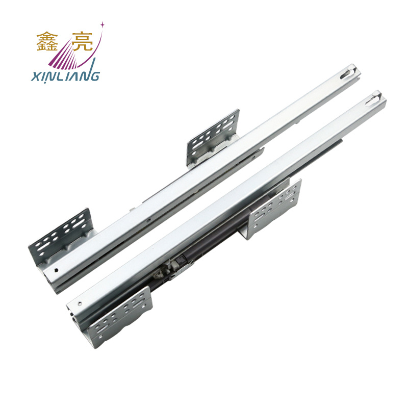 China Factory 3 Fold Damper Basket Channel Sliders Locking Hidden Telescopic Rails Soft Closing Undermount Concealed Drawer Slide