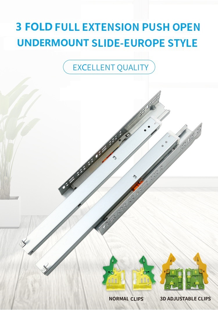 3D Adjustable Kitchen Haredware China Top 3-Fold Hydraulic Push Open Undermount Rails Heavy Duty