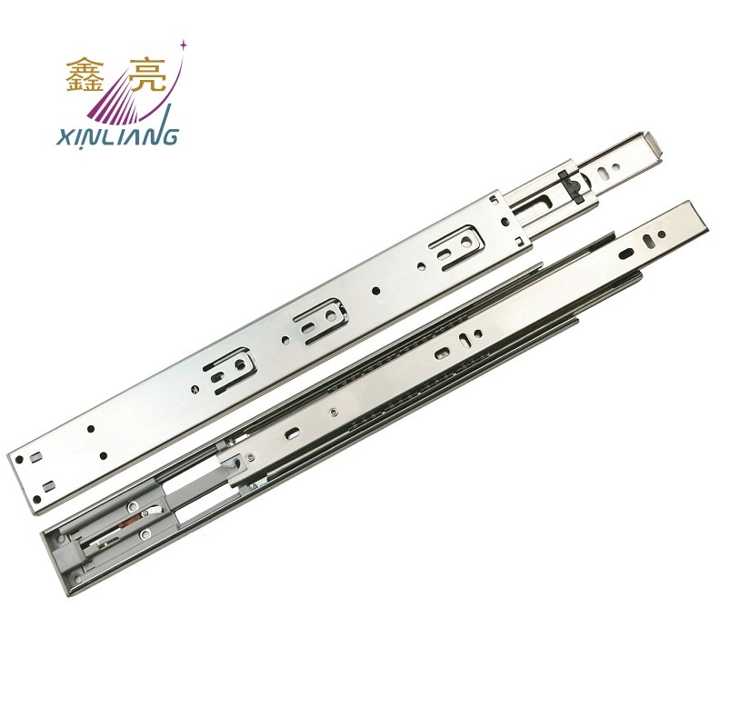 Furniture Hardware Zinc Plated 45mm Three Fold Ball Bearing Push Open Telescopic Drawer Slides Full Extension Telescopic Channel