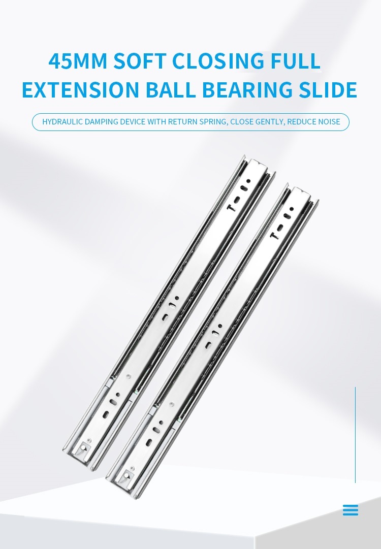 Good Quality Buffering Full Extension Self-Return 3-Section Soft-Closing Ball Bearing Slide