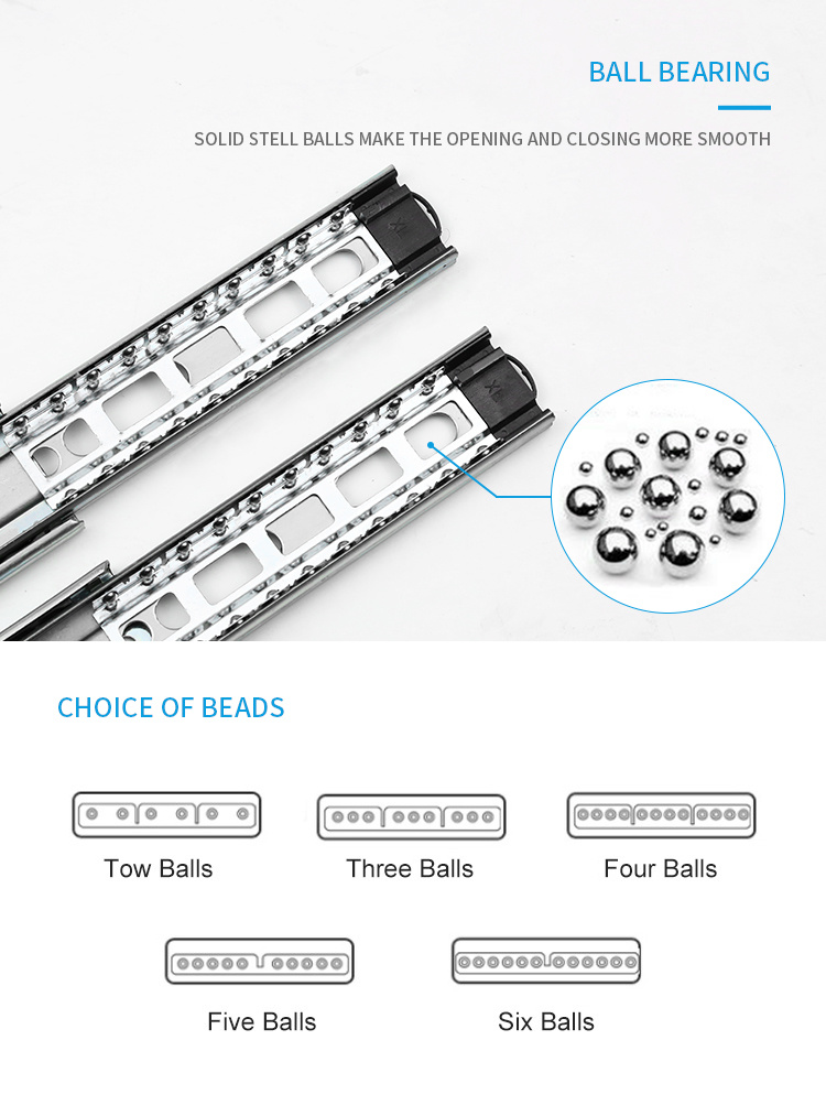 Furniture Hardware Cheaper Two Balls Galvanized 45mm Regular Ball Bearing Drawer Channels