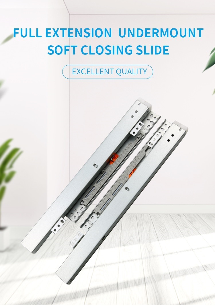 Strong 3 -Folds Bottom Mount Concealed Slide with Buffering for Display Cabinet