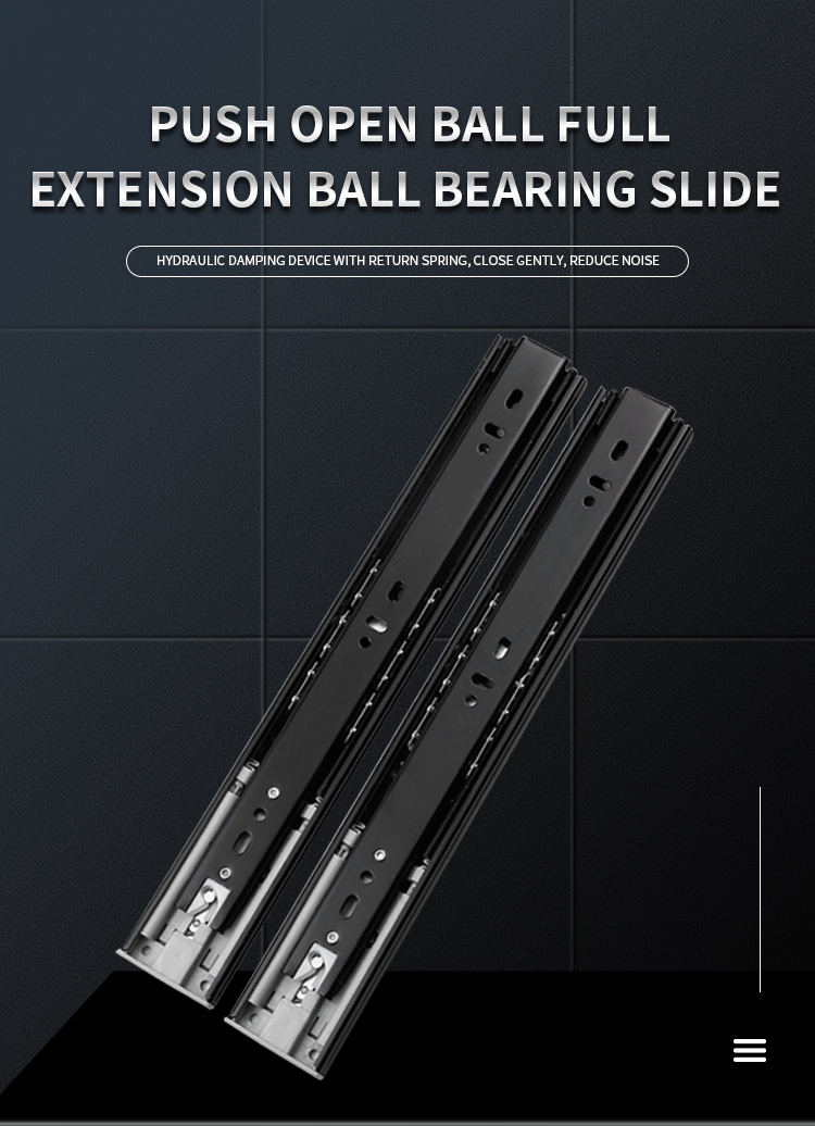 Jieyang Factory Competitive Damping 3-Fold Push Open Full Extension Ball Bearing Drawer Slide