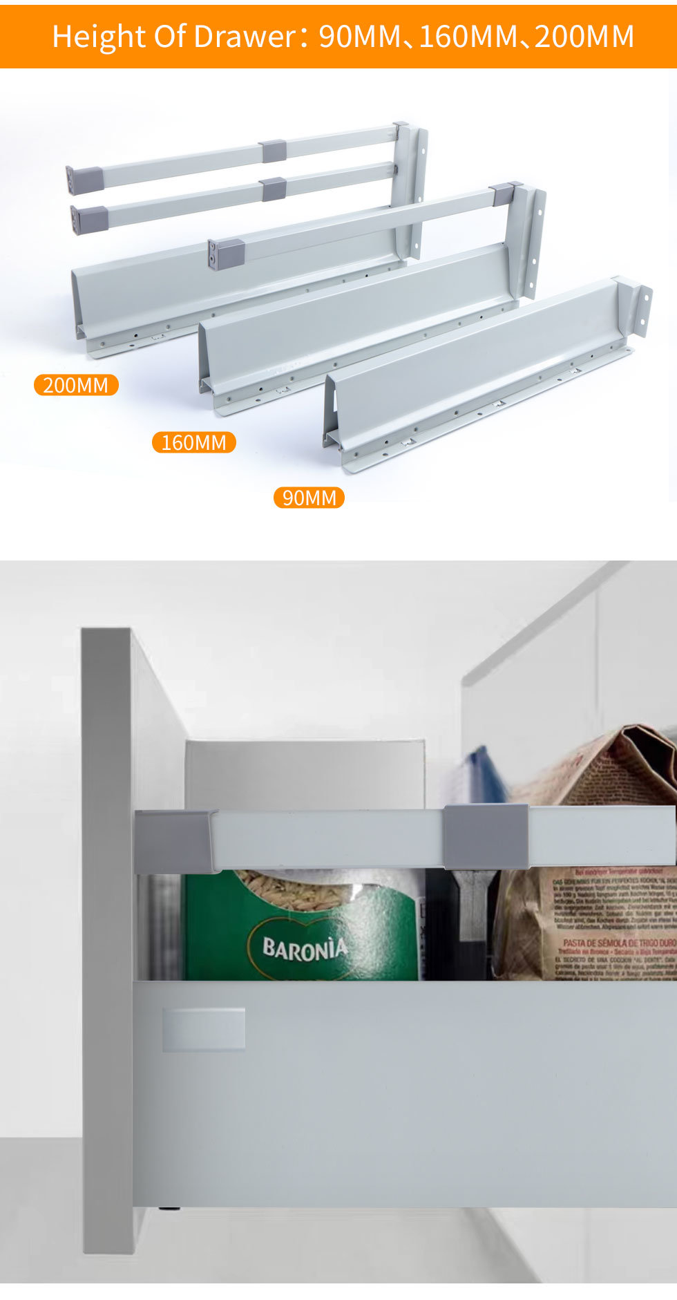 Kitchen Dresser Soft Closing Easy Slide Telescopic Channel Drawer Channel Luxury Metal Box Slide